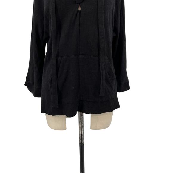 Monrow Black Lace-Up Neckline Hooded Flared Sleeve Sweatshirt Size XS - Picture 4 of 10